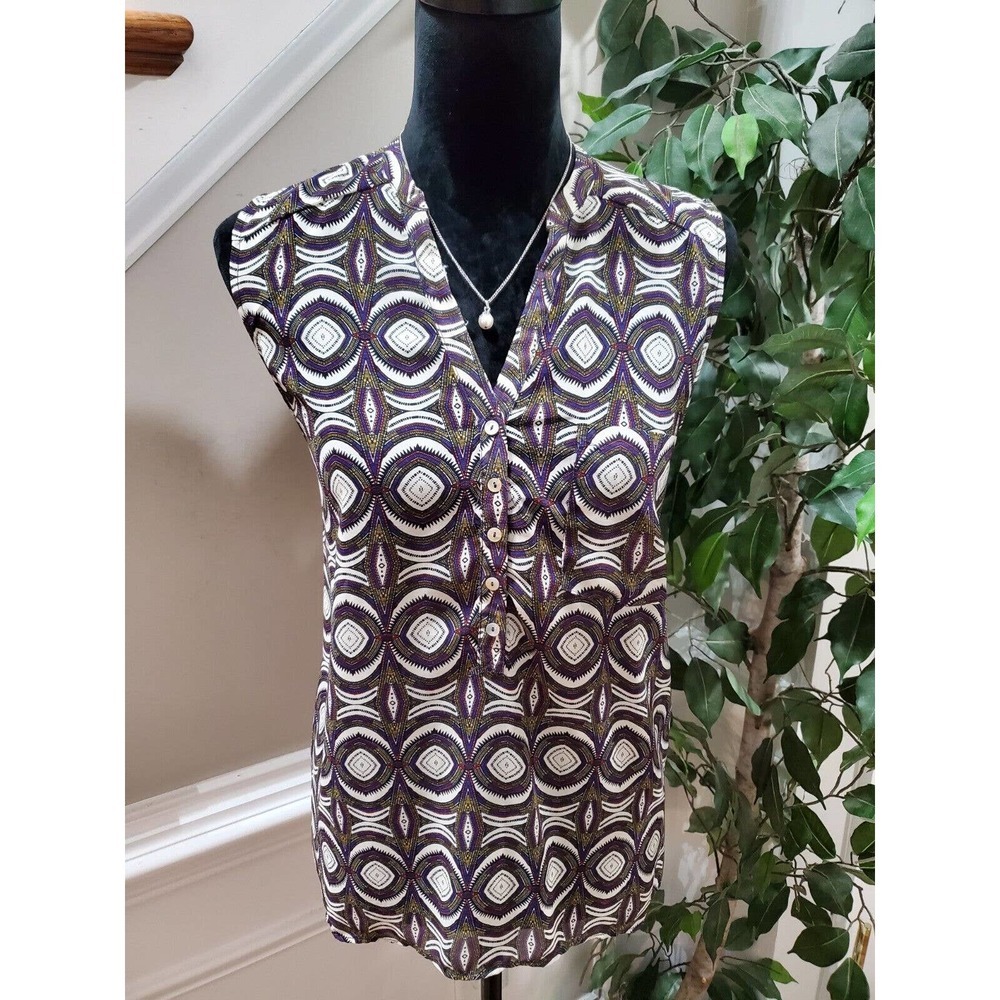 H&M Women's Multicolor 100% Polyester V-Neck Sleeveless Casual Pullover Shirt 10 - Picture 2 of 11